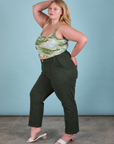 Ocean and Sky in Cami and swamp green Work Pants side view on Juliet