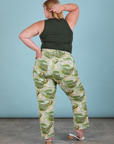 Back view of Work Pants in Ocean and Sky and swamp green Tank Top on Juliet