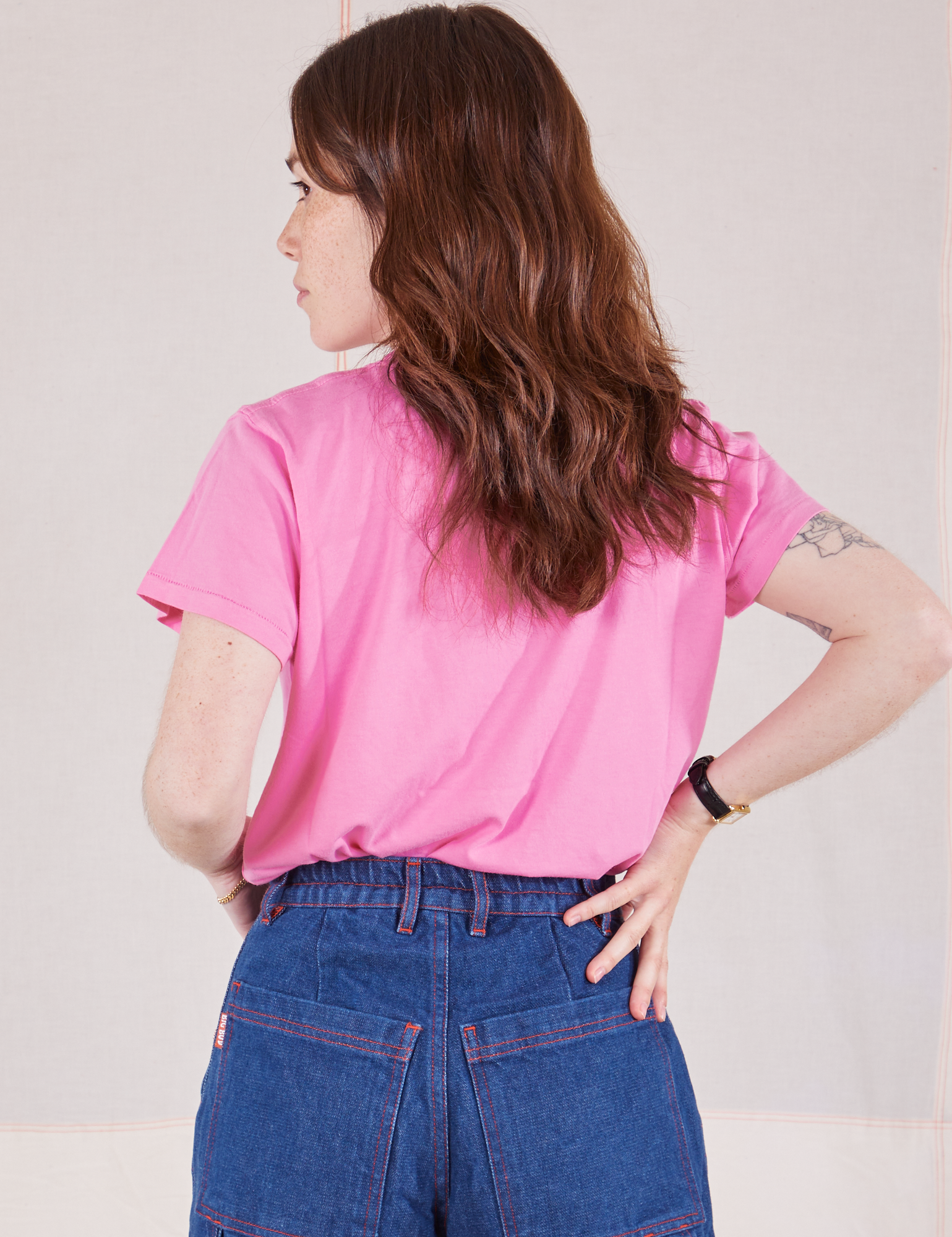 Organic Vintage Tee in Bubblegum Pink back view on Hana