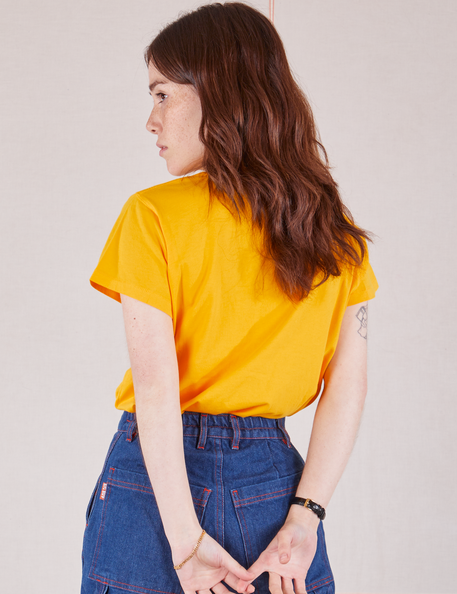 Organic Vintage Tee in Sunshine Yellow back view on Hana