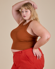 Racerback Tank in Burnt Terracotta side view on Juliet