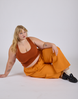 Drop Pocket Cargo Pants in Creamsicle Orange and burnt terracotta Cropped Tank on Juliet