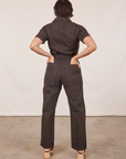 Back view of Short Sleeve Jumpsuit in Espresso Brown worn by Tiara.