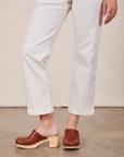 Pant leg close up of Short Sleeve Jumpsuit in Vintage Tee Off-White worn by Alex