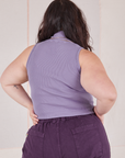 Back view of Sleeveless Essential Turtleneck in Faded Grape on Ashley