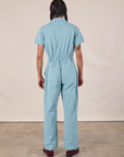 Short Sleeve Jumpsuit in Baby Blue back view on Anthony