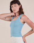 Tank Top in Baby Blue side view on Alex