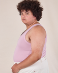 Tank Top in Lilac side view on Miguel
