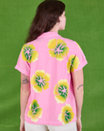 Paintstamped Pantry Button-Up in Bubblegum Pink back view on Alex