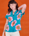 Paintstamped Pantry Button-Up in Hawaiian Blue worn by Alex