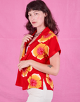 Paintstamped Pantry Button-Up in Mustang Red side view on Alex