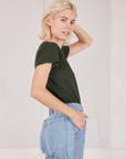 Organic Vintage Tee in Swamp Green side view on Madeline