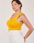 Side view of Tank Top in Sunshine Yellow on Tiara