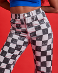 Checkerboard Work Pants in Black/White front close up on Kandia