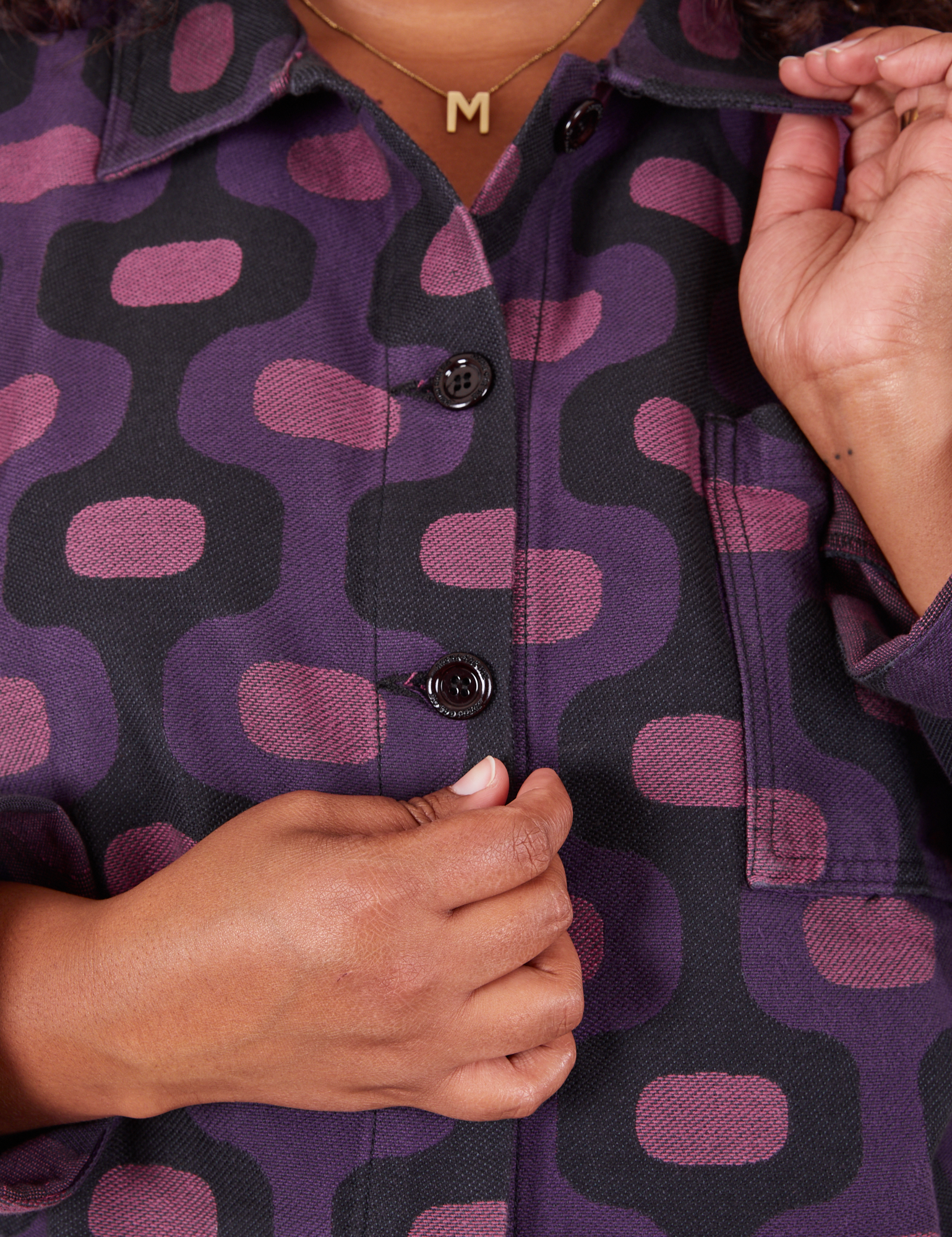  Purple Tile Jacquard Work Jacket front close up on Morgan