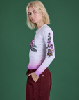 Side view of Floral Long Sleeve Baby Tee in Pink on Madeline