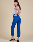 Work Pants in Royal Blue angled back view on Alex