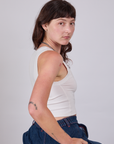 Cropped Tank Top in Vintage Tee White side view on Alex