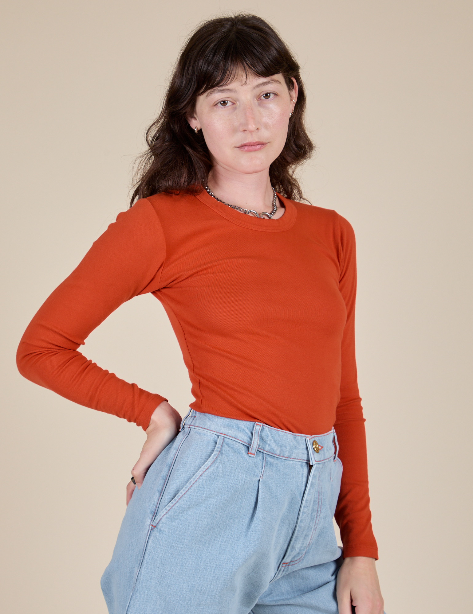 Long Sleeve Baby Tee - Chili Red