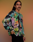 Magic Waters Long Sleeve Burly Tee in Rainbow angled front view on Anthony