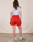 Sweat Shorts in Mustang Red back view on Alex