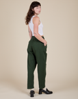 Angled back view of Heavyweight Trousers in Swamp Green on Alex