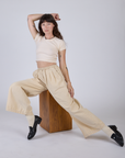 Pleated Pull-On Pants - Vintage Off-White