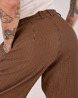 Checker Trousers in Brown & Black back close up on Jesse