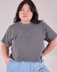 Ashley is 5'7" and wearing L Cropped Burly Tee in Washed Grey