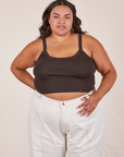 Alicia is 5'9" and wearing XL Cropped Cami in Espresso Brown paired with vintage tee off-white Western Pants