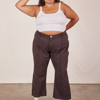 Alicia is wearing Cropped Cami in Vintage Off-White and espresso brown Western Pants
