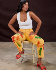 Gummy Bear Paintstamped Work Pants in Butter Yellow and Cropped Tank in Vintage Tee White on Kandia