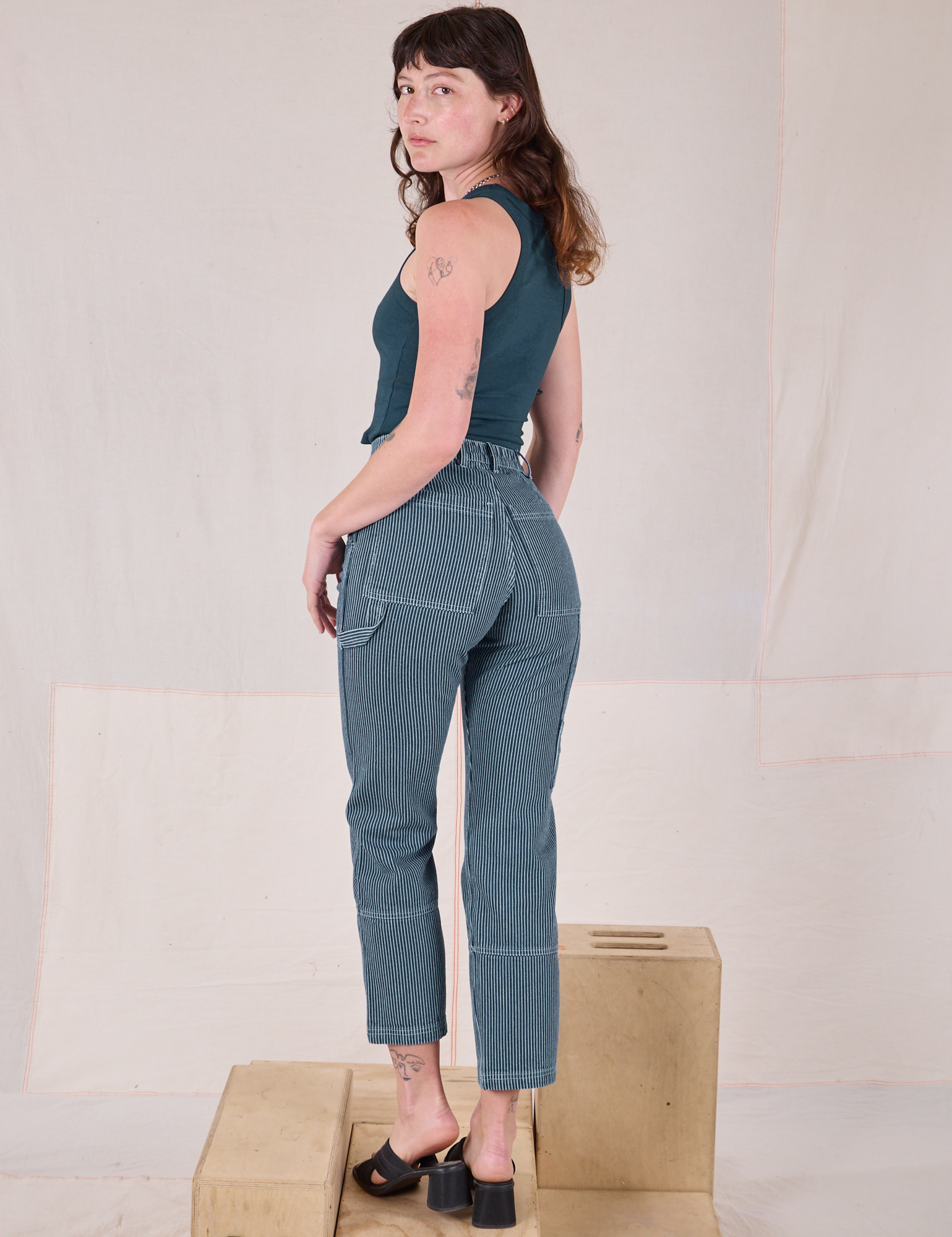 Railroad Carpenter Jeans in Baby Blue back view on Alex
