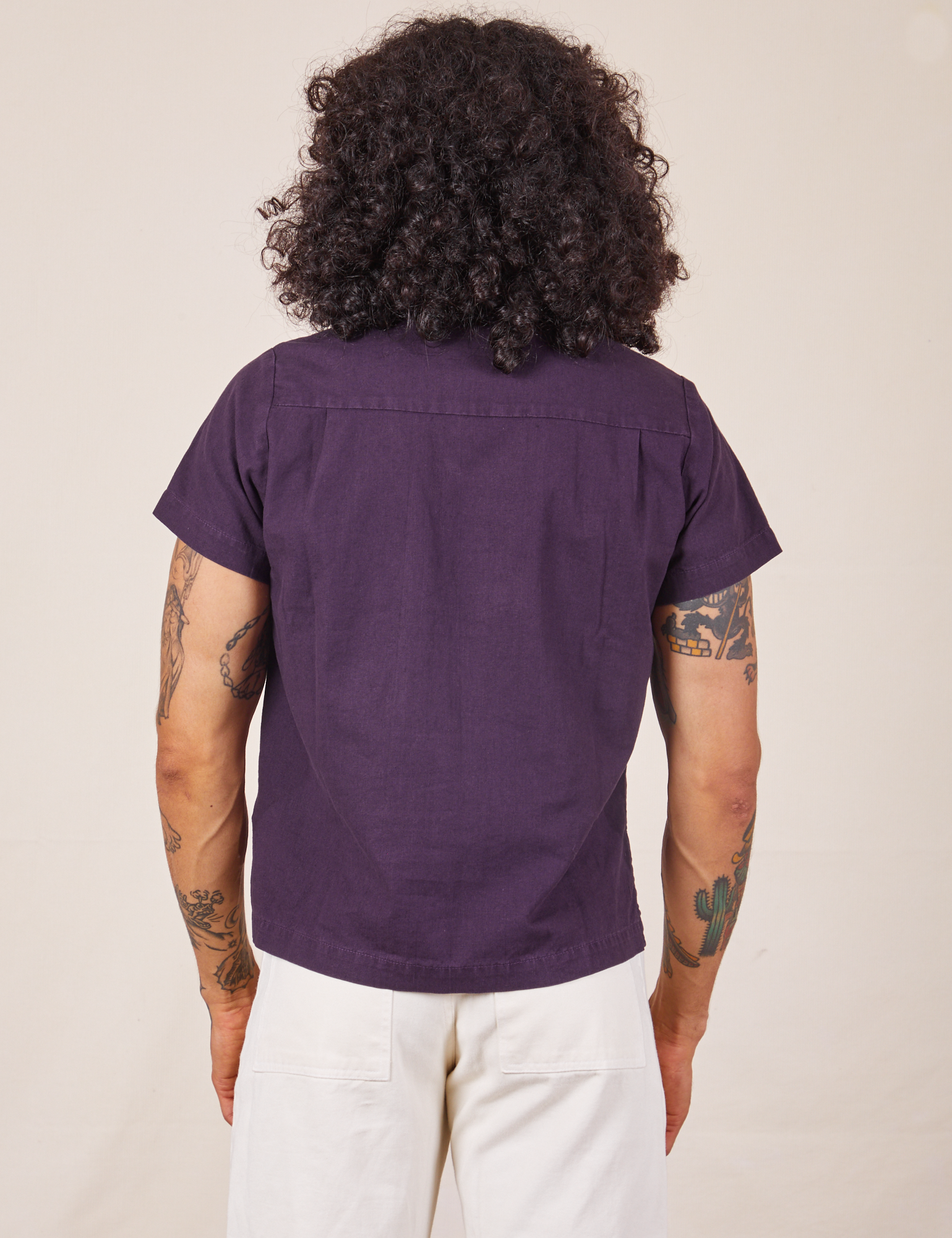 Back view of Pantry Button-Up in Nebula Purple worn by Jesse