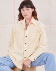 Alex is wearing Corduroy Overshirt in Vintage Off-White