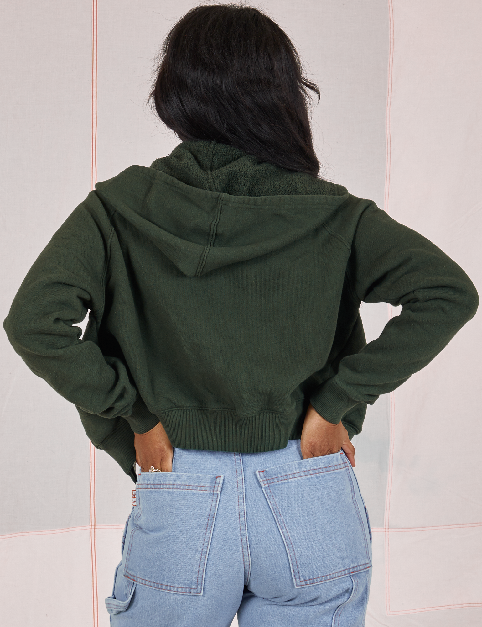 Cropped Zip Hoodie in Swamp Green back view on Kandia