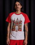 Anthony is 5'6" and wearing S Short Sleeve Raglan Tee in Gates of Hell