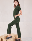 Heritage Short Sleeve Jumpsuit in Swamp Green side view on Alex