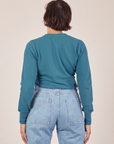Back view of Honeycomb Thermal in Marine Blue worn by Tiara