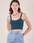 Alex is 5'8" and wearing P Cropped Cami in Lagoon
