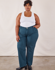 Morgan is 5'5" and wearing 2XL Work Pants in Lagoon paired with vintage tee off-white Tank Top