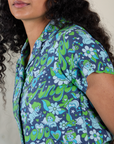 Close up side view of Angel Print Pantry Button-Up on Shahana