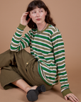 Long Sleeve Striped Burly Tee in Green worn by Alex
