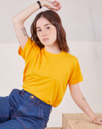 Hana is wearing Organic Vintage Tee in Sunshine Yellow