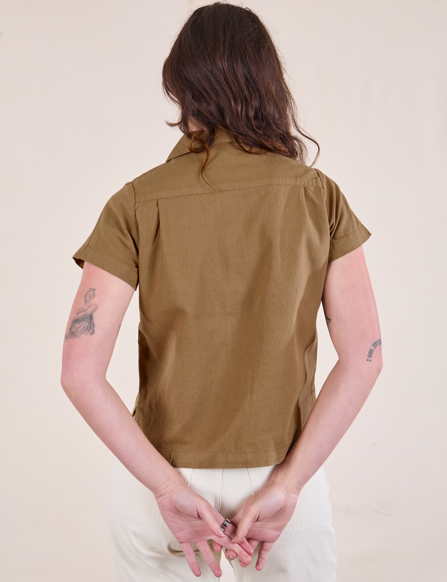 Back view of Pantry Button-Up in Desert Brown on Alex