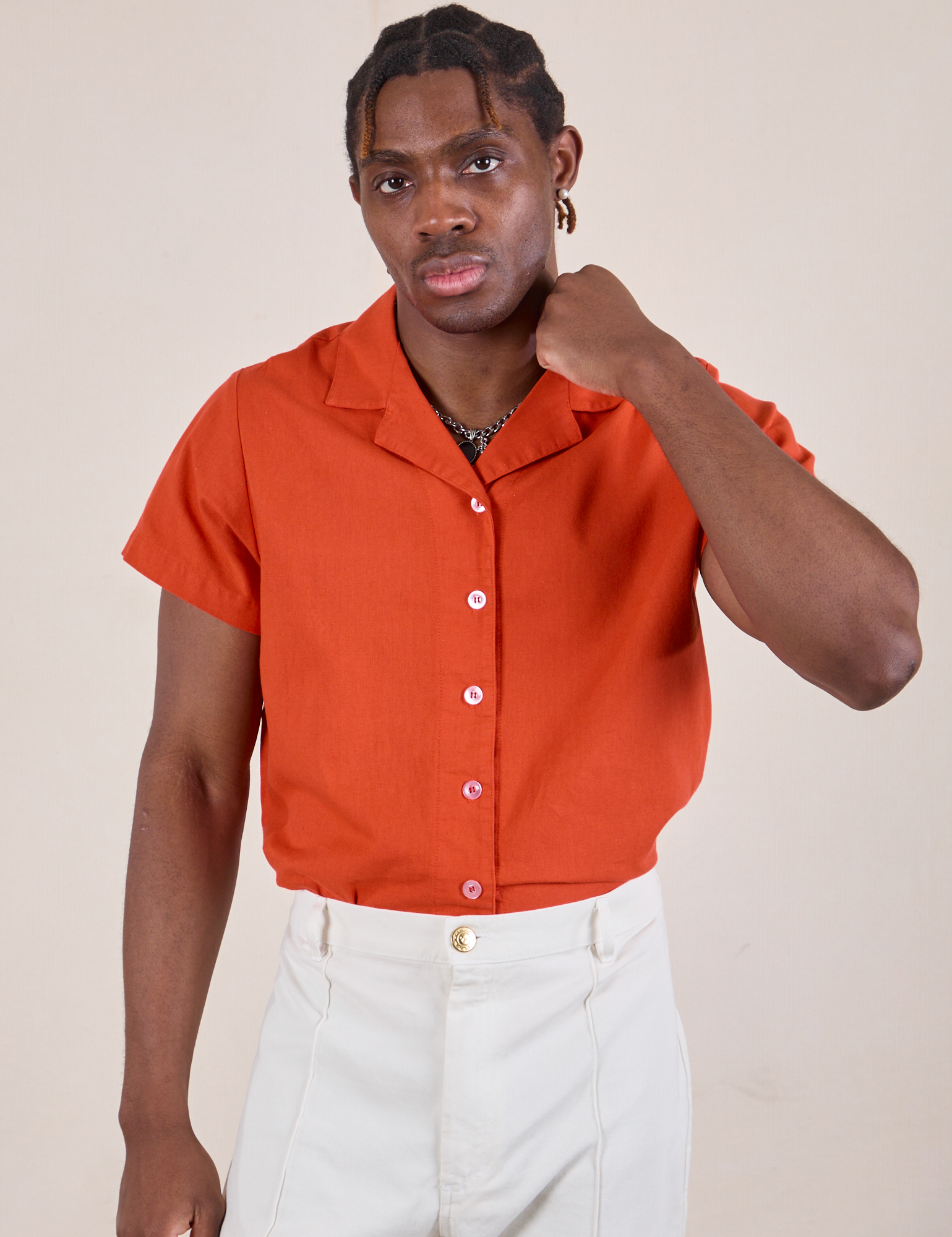 Pantry Button-Up in Chili Red on Isaac