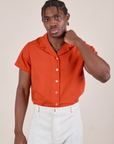 Pantry Button-Up in Chili Red on Isaac