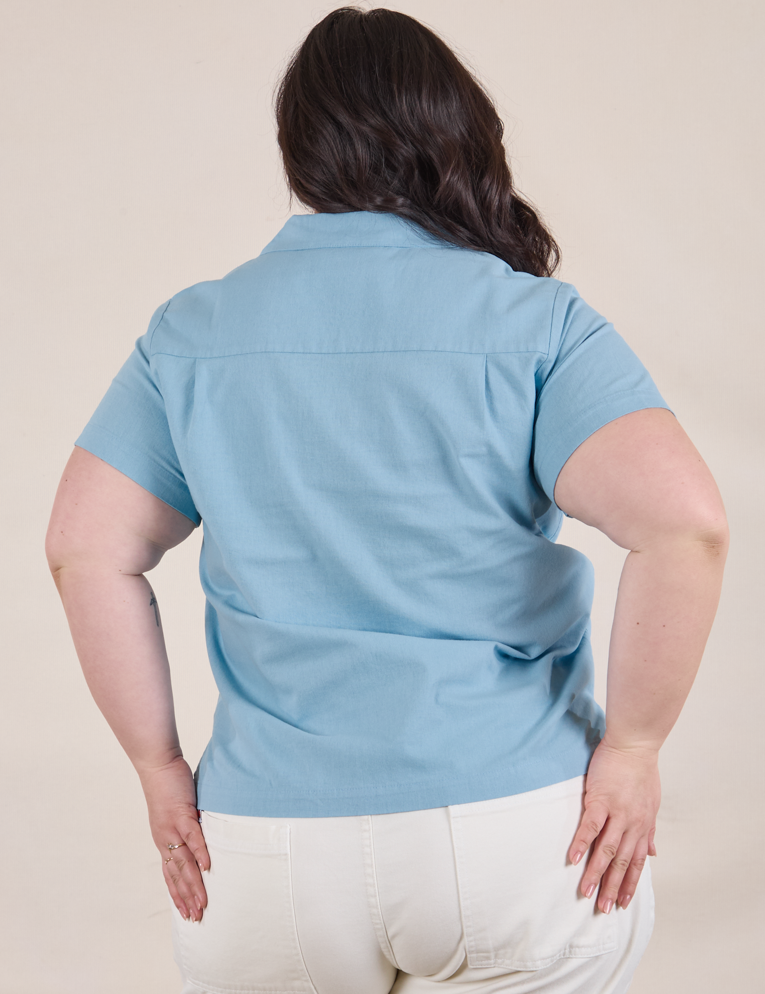 Pantry Button-Up in Baby Blue back view on Ashley