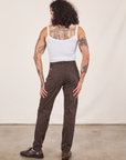 Back view of Pencil Pants in Espresso Brown and Cropped Cami in vintage tee off-white on Jesse