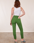 Back view of Pencil Pants in Lawn Green and Cropped Tank Top in vintage tee off-white on Alex